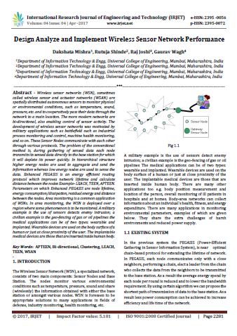 Design Analyze and Implement Wireless Sensor Network Performance