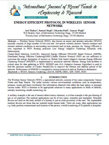 ENERGY EFFICIENT PROTOCOL IN WIRELESS SENSOR NETWORK
